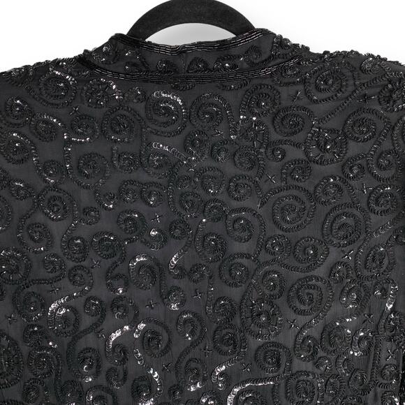 Vintage Scala Silk Beaded Jacket Sequined Evening Blazer Size Small - Picture 7 of 10